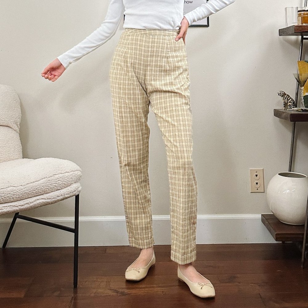 80's High Rise Slim Plaid Pants